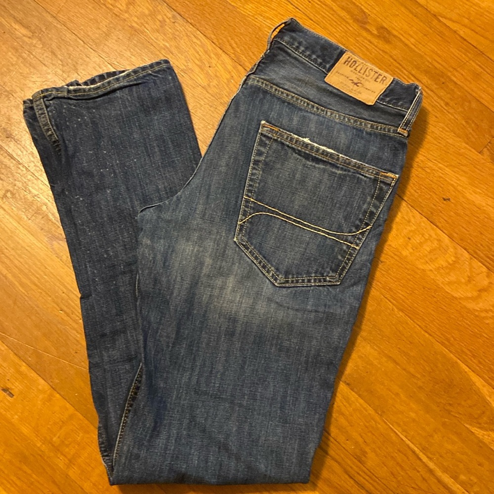 HOLLISTER MENS DARK WASH BUTTON FLY STRAIGHT JEANS SIZE 31 x 32